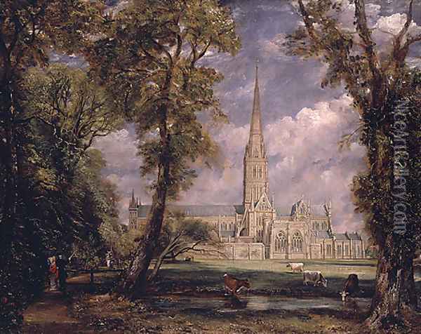 Salisbury Cathedral from the Bishop s Grounds 1825 Oil Painting - Rosa Bonheur