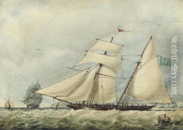 A Topsail Schooner In Coastal Waters Oil Painting - Richard Henry Nibbs