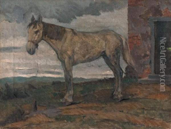 Cavallo Bianco Nel Paesaggio Oil Painting - Ruggero Panerai
