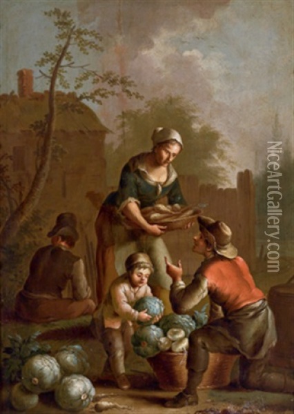 Gemuseverkaufer Oil Painting - Franz-Joseph (Weber) Textor
