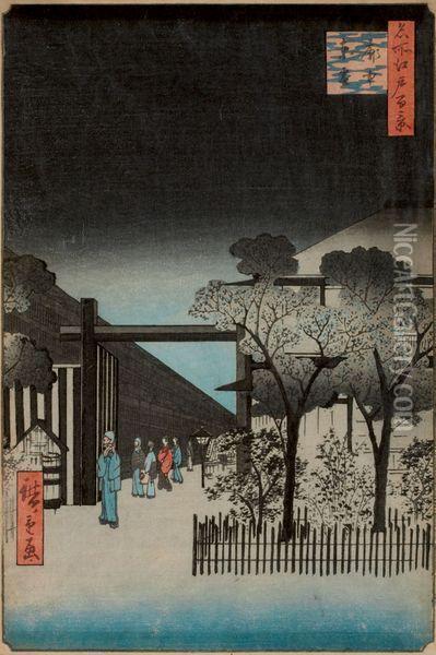 La Maison De The A Meguro Oil Painting - Utagawa or Ando Hiroshige