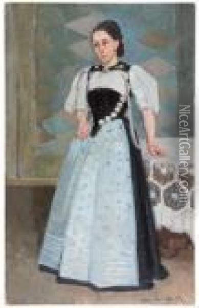 Bildnis Frau Dr. Sury, Tochter Des Barenwirts Insumiswald. 1880 Oil Painting - Ferdinand Hodler