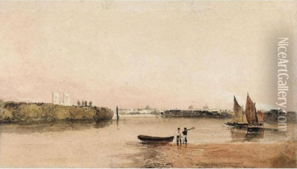 A View Of Westminster From Battersea Oil Painting - Peter de Wint