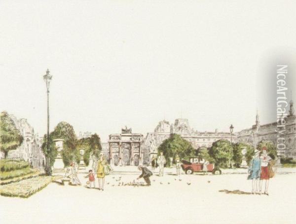 Jardin Des Tuileries Avec L'arc Du Carrousel Oil Painting - Pierre Gatier