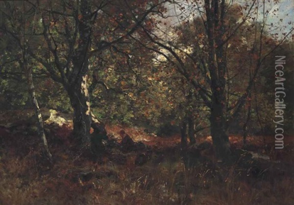 Making A Fire In A Forest Clearing Oil Painting - Leon Germain Pelouse