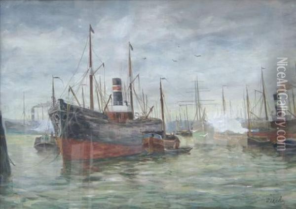  Cargo Amarre Dans Le Port  Oil Painting - Antonius Bernardus Dirckx