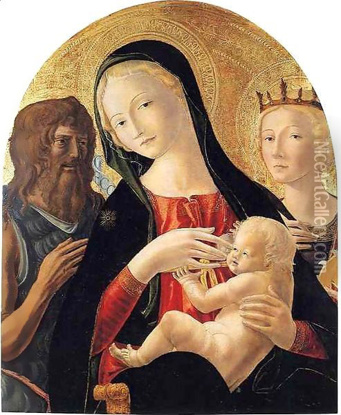 Madonna and Child with Saint John the Baptist and Saint Catherine of Alexandria Oil Painting - Neroccio di (Neroccio da Siena) Landi