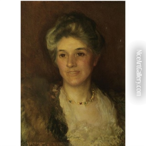 Portrait Of Mrs A. Leon Oil Painting - Sir George Clausen