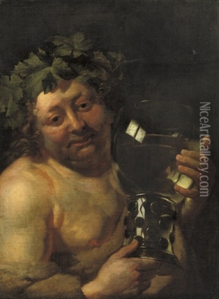 Bacchus Holding A Roemer Of White Wine Oil Painting - Jacob Jordaens