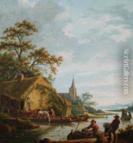 With Distant Church Spires And Town Beyond Oil Painting - Dirk Jan Van Der Laan