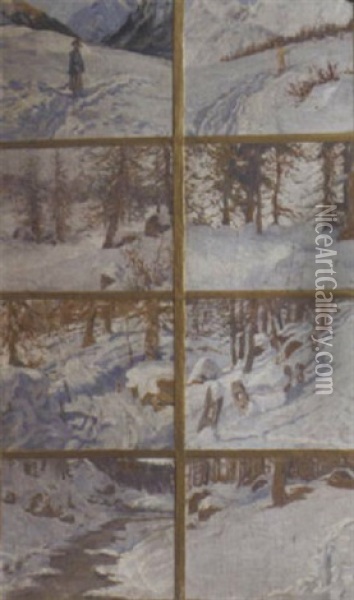 Alpine Winter Landscape Oil Painting - Jan Hoynck Van Papendrecht