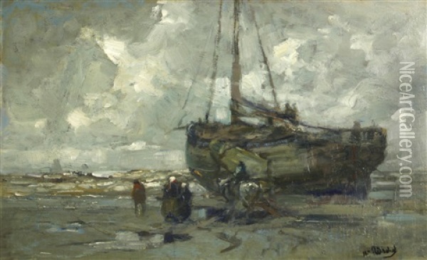 Katwyk Strand Life, Holland Oil Painting - William Ritschel