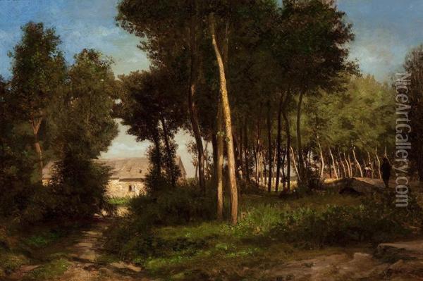 The Footpath Along The Houses Oil Painting - Emile Charles Lambinet
