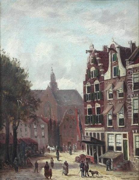 Dutch Street Scene Oil Painting - Johannes Frederik Hulk, Snr.