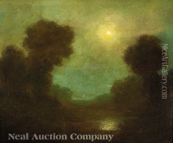 Tonalist Evening Landscape Oil Painting - Reuben Le Grande Johnston