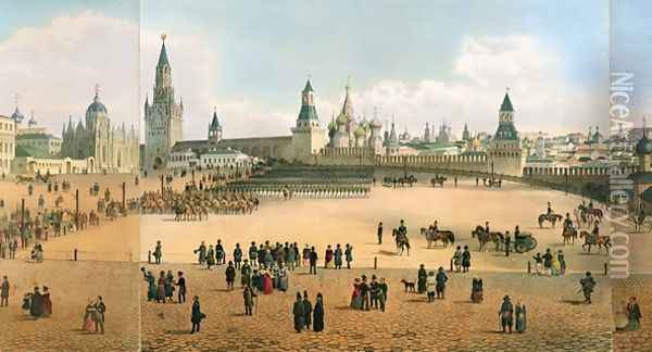 St Basils Cathedral seen from the Kremlin Oil Painting - Dmitri Indieitzeff