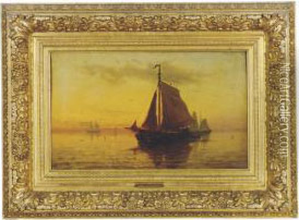 Sailboats At Sunset Oil Painting - Willem Joannes Schutz