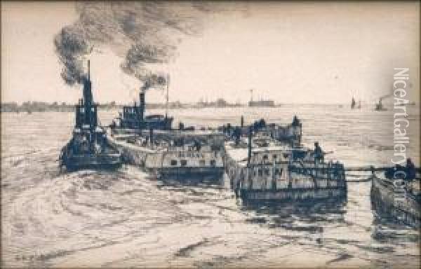 Steamboats Oil Painting - Charles Adams Platt