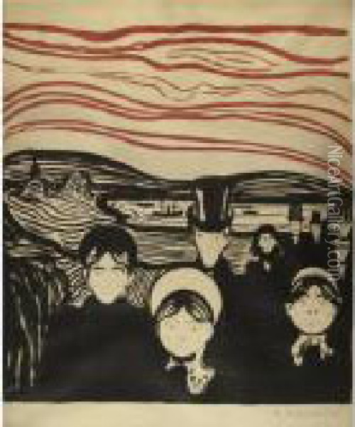 Angst (w. 63; Sch. 61) Oil Painting - Edvard Munch