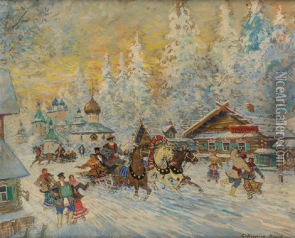 Joys Of Winter Oil Painting - Konstantin Alexeievitch Korovin