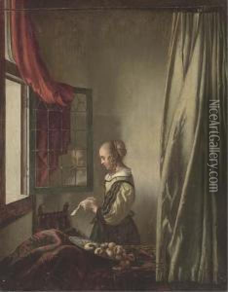 Girl Reading A Letter At An Open Window Oil Painting - Johannes Vermeer