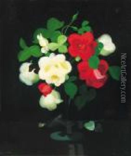 Still Life With Red And White Roses Oil Painting - James Stuart Park