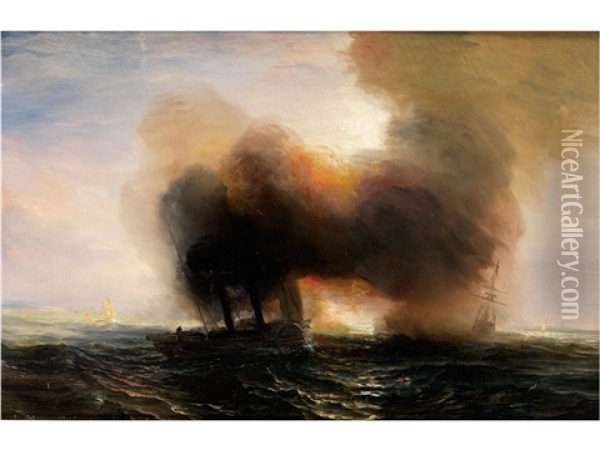Marinebild Mit Rauchendem Raddampfer Oil Painting - Baron Jean Antoine Theodore Gudin
