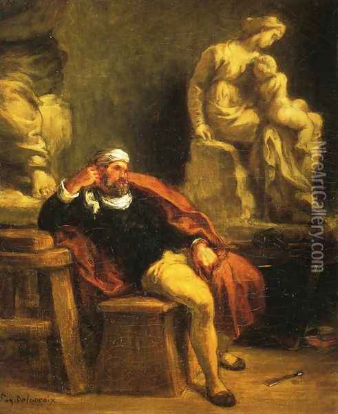 Michelangelo in His Studio Oil Painting - Eugene Delacroix