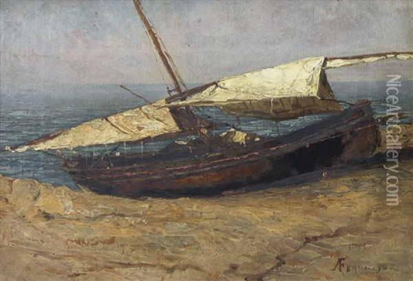 Barca In Secca Oil Painting - Augusto Ferri
