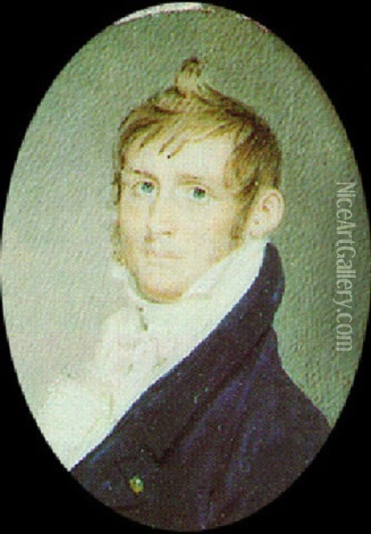 An Unknown Gentleman From Philadelphia With Light Brown Side Whiskers, Wearing Black Coat Oil Painting - Benjamin Trott