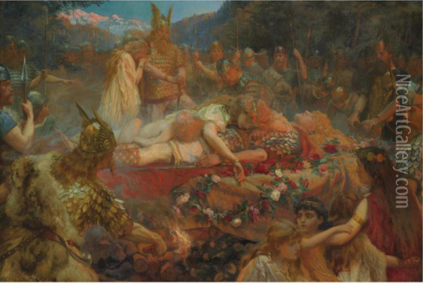 Death Of A Viking Warrior Oil Painting - Charles Ernest Butler