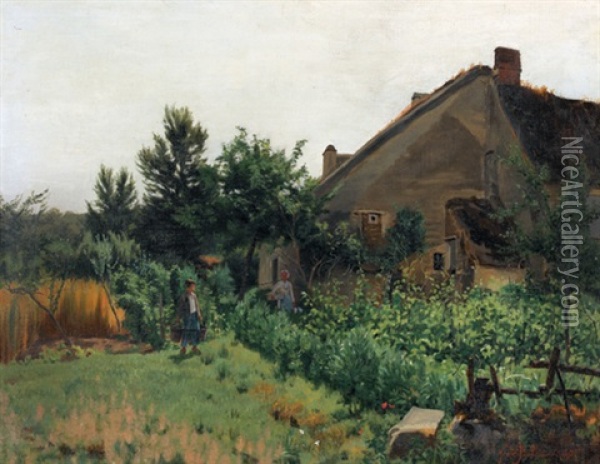 Garten Mit Bauernhaus Im Sommer Oil Painting - Pierre De Salis-Soglio