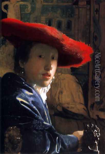 Girl With A Red Hat Oil Painting - Jan Vermeer Van Delft