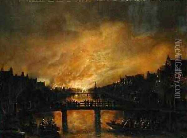 Blaze in Amsterdam Oil Painting - Aert van der Neer