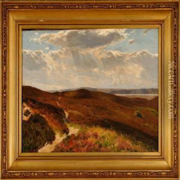 Overlooking A Moor Landscape Oil Painting - Godfred B.W. Christensen