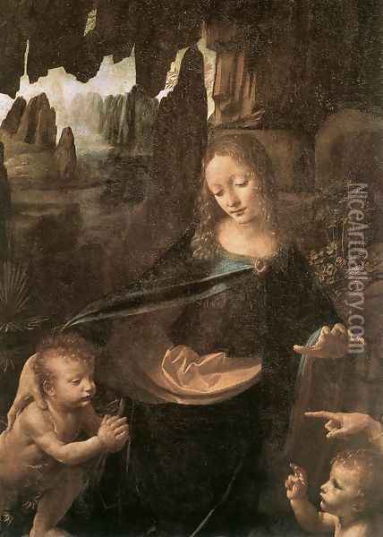 Virgin of the Rocks (detail 1) 1483-86 Oil Painting - Leonardo Da Vinci