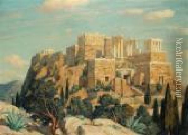 The Acropolis In Athens Oil Painting - Tavik Frantisek Simon