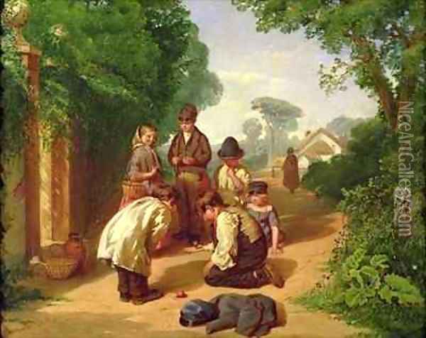 Children spinning tops Oil Painting - John Gendall