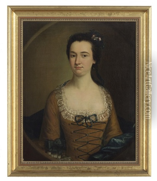 Portrait Of A Lady In Blue Silk Oil Painting - Joseph Blackburn