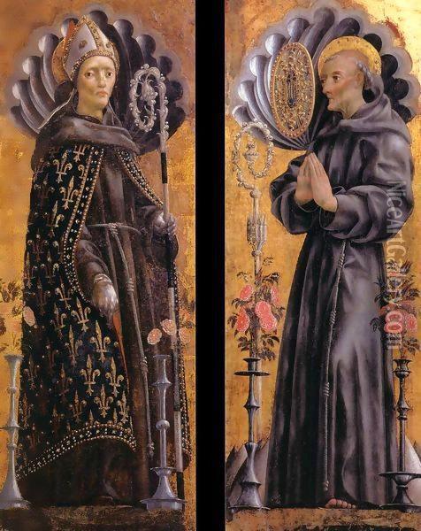 St Louis of Toulouse; St Bernardino of Siena Oil Painting - Michele Pannonio