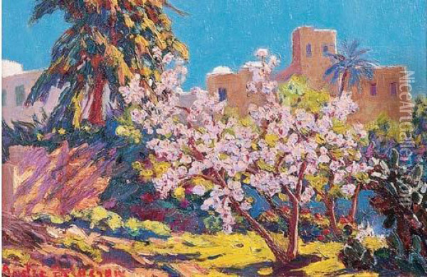 < Coin De Jardin Pres De La Fontaine, Sidi Bou Said, 14er Avril 1933 Au Matin >. Oil Painting - Andre Delacroix