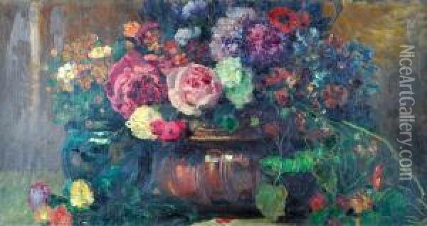 Kwiaty W Wazonie Oil Painting - Jozef Mecina-Krzesz