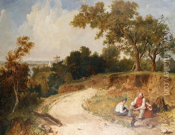 Taking Refreshment By The Side Of A Countryroad Oil Painting - Snr William Shayer