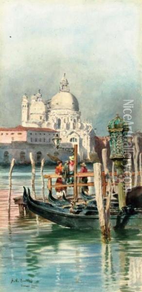 Figures Before Santa Maria Della Salute, Venice Oil Painting - Alexandre Nicolaievitch Roussoff