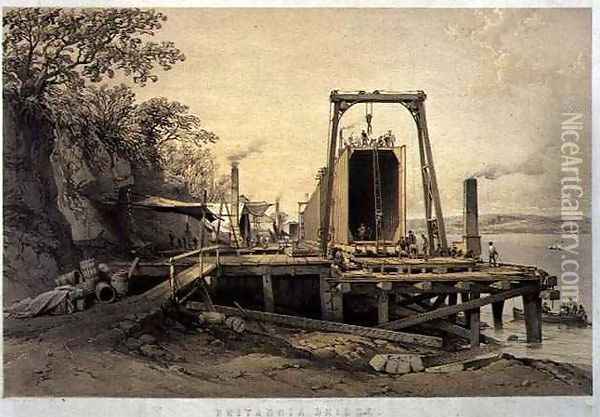 Britannia Bridge Platform and Construction of Tubes Oil Painting - George Hawkins