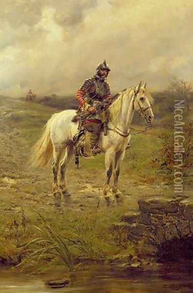A Roundhead on horseback Oil Painting - Ernest Crofts