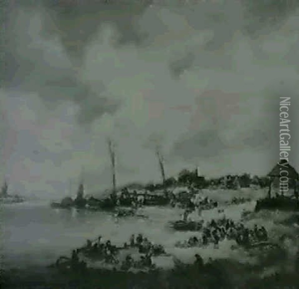 Scene De Bord De Mer Oil Painting - Georges Michel