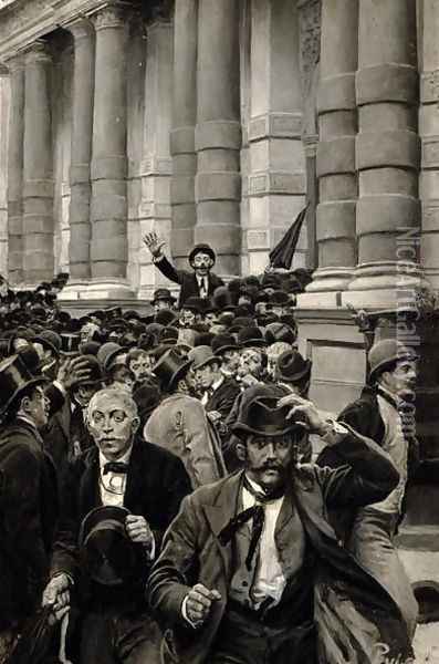 The Rush from the New York Stock Exchange on September 18, 1873, from A History of the Last Quarter Century' by E. Benjamin Andrews, published in Scribners Magazine, July 1895 Oil Painting - Howard Pyle