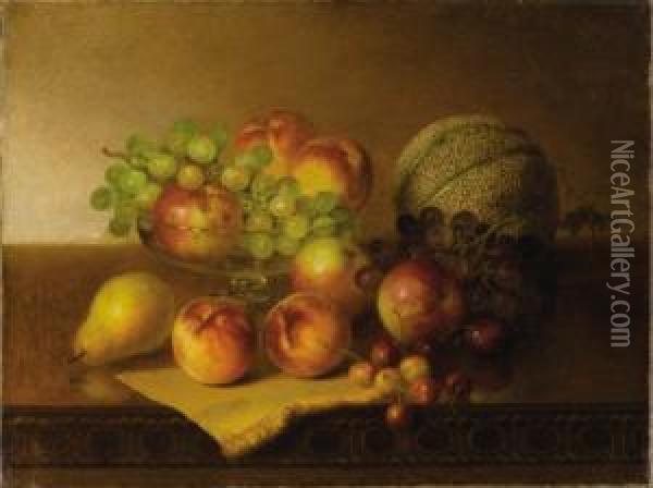 Tabletop Still Life With Fruit Oil Painting - Robert Spear Dunning