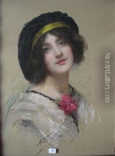 Portrait D'elegante Oil Painting - Michel Fronti